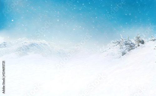 Fantastic Winter Epic Landscape of Mountains. Celtic Medieval forest. Frozen nature. Glacier in the mountains. Mystic Valley. Artwork sketch. Gaming RPG background. Game asset. Book cover and poster