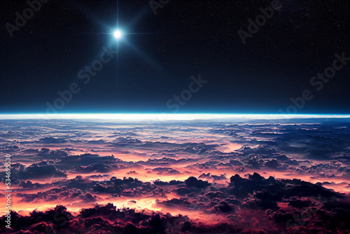 Beautiful View from space to the planet Earth background. 3D rendering © ardanz