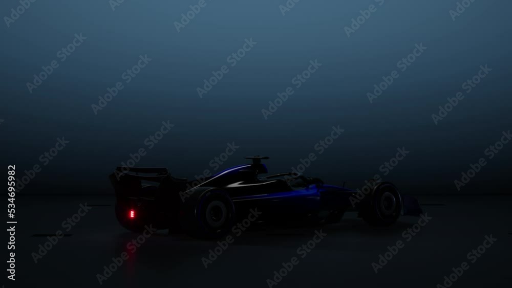 Silhouette of a lights reveal a modern generic sports racing car standing in a dark garage. Realistic 3d rendering Silhouette of a lights reveal a modern generic sports racing car standing in a dark garage. Realistic 3d rendering