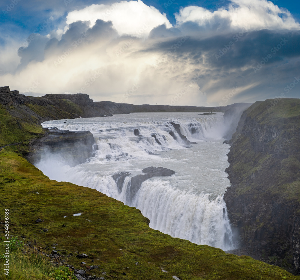 Fototapeta premium Picturesque full of water big waterfall Gullfoss autumn view, southwest Iceland.