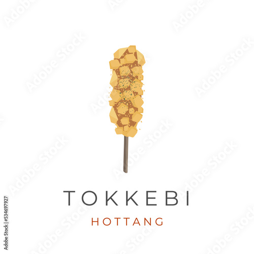 Corn dog hotang tokkebi hotdog street food vector illustration logo