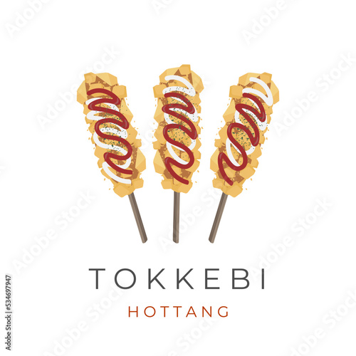 Street food vector illustration logo corn dog hotang tokkebi hotdog with sauce