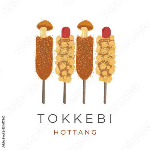 Corn dog hotang tokkebi vector illustration logo with mozzarella cheese and sausage filling