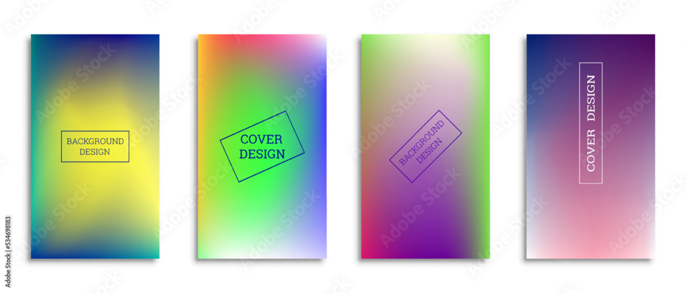 Bright gradient background for the cover. Set of 4 covers. Creative modern vector illustration. Holographic spectrum. Bright gradient background for the cover. Set of 4 covers. Creative modern vector illustration. Holographic spectrum.