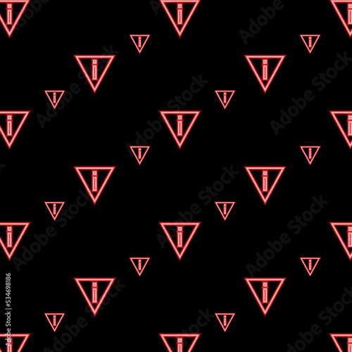 Vector image of an abstract textile, a geometric pattern in the form of a neon backlight with an exclamation mark for attention. Multicolored background. Vector illustration eps 10, Art. design layout