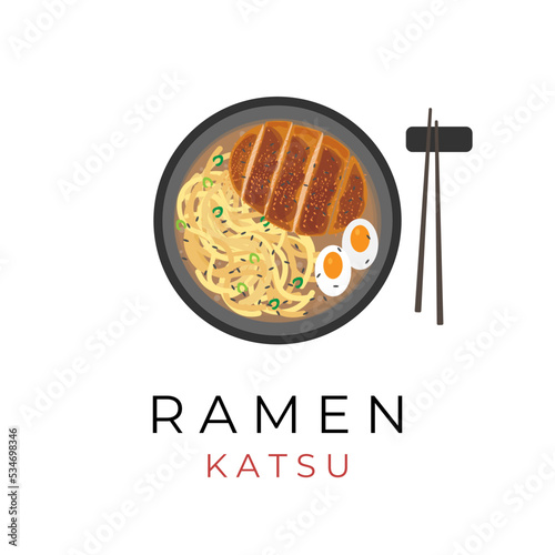 Udon ramen noodle katsu vector illustration logo