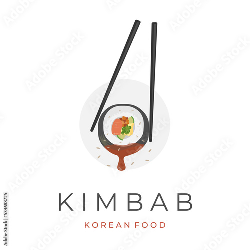 Kimbap gimbab vector illustration logo with chopsticks dipped in sauce