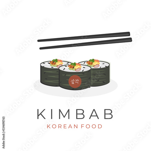 Korean food kimbap Gimbap kimbab vector illustration logo with chopsticks