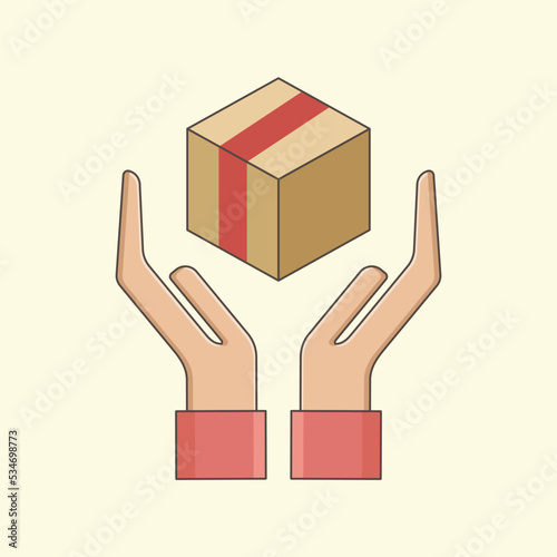 Handle with care carton box packing, delivery package vector.