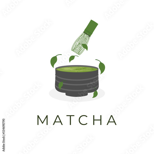 Matcha green tea serving illustration logo