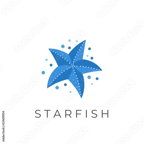 Beautiful sparkling blue starfish vector illustration logo