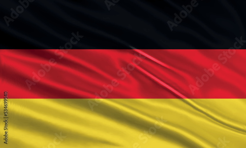 Germany flag design. Waving German flag made of satin or silk fabric. Vector Illustration.