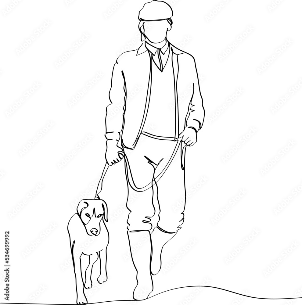 Walking with dog continuous line drawing minimalist design with simple lineart Walking with dog continuous line drawing minimalist design with simple lineart