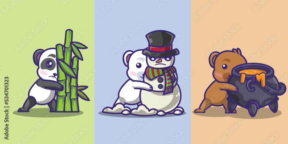 Fototapeta premium a collection of cute and adorable bear sets 