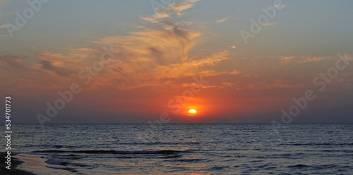 Fototapeta Naklejka Na Ścianę i Meble -   Seascape on sunrise over sea. Nature landscape.