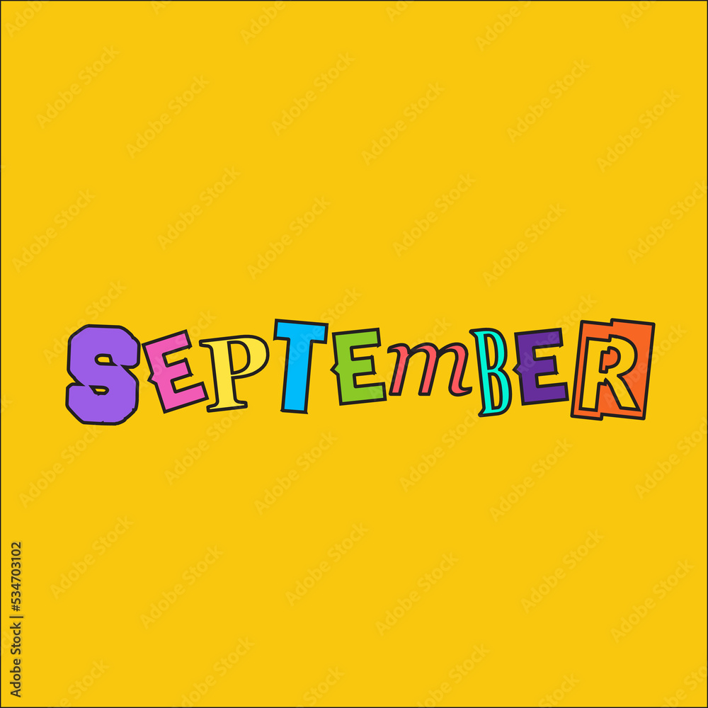 september text, colorful text style, september text with retro vintage style