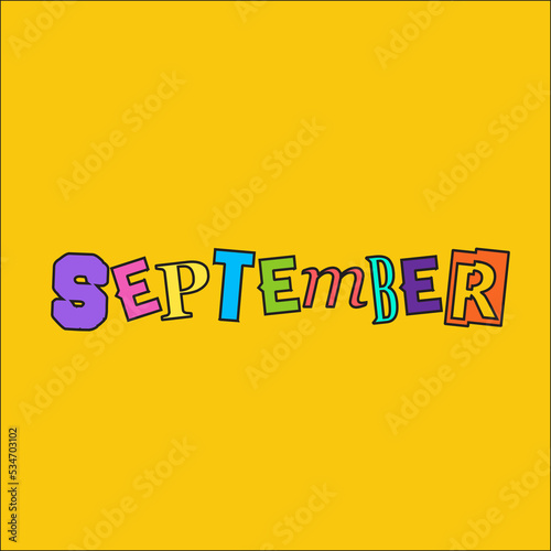 september text, colorful text style, september text with retro vintage style