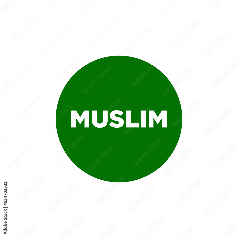 Muslim written on green circle. Muslim lettering icon. Muslim written on green circle. Muslim lettering icon.