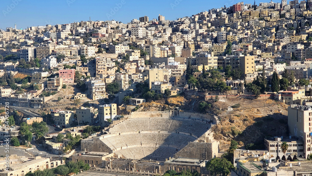 A panoramic view of the Roman Amphitheatre in Amman, Jordan
