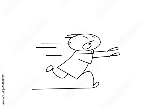 Hand-drawn character running or chasing. Frightened man runs and screams. Frightened character.