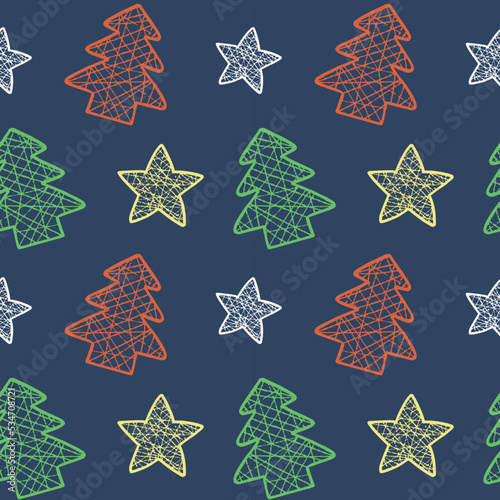 vector seamless pattern new year snowflake squirrel,star