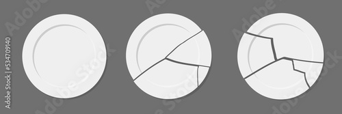 Broken dishware set vector illustrations