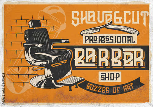 A barbershop poster with an armchair