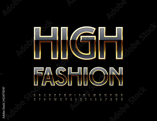 Vector premium logo High Fashion. Elite Black and Golden  Font. Modern Stylish Alphabet Letters and Numbers set