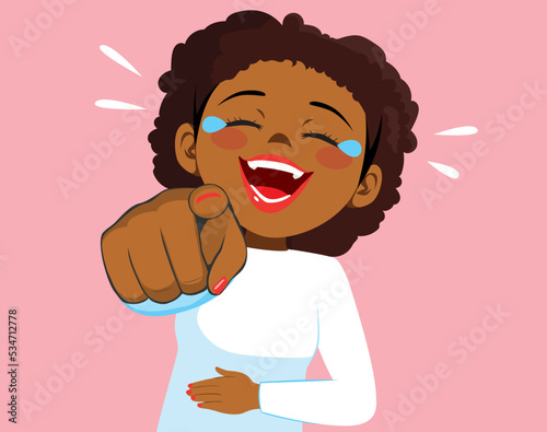 Beautiful woman laughing out loud on something funny with pointing finger