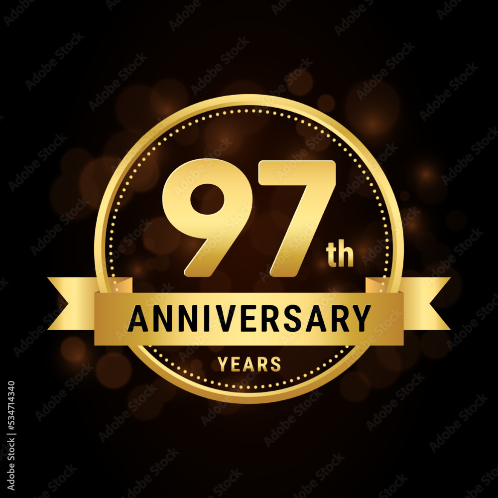 97th anniversary, anniversary celebration template design with gold ribbon. Logo vector illustration 97th anniversary, anniversary celebration template design with gold ribbon. Logo vector illustration