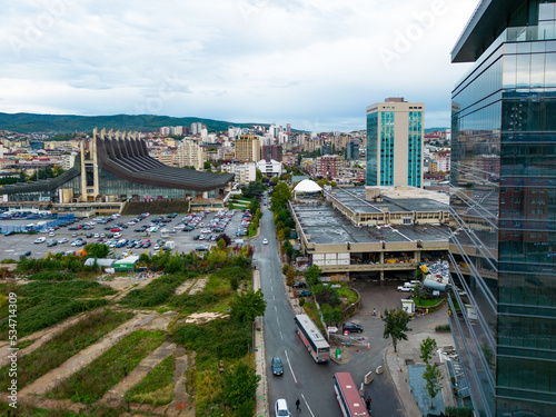 Pristina Modern City Center and Residential Buildings. Aerial View over Capit...