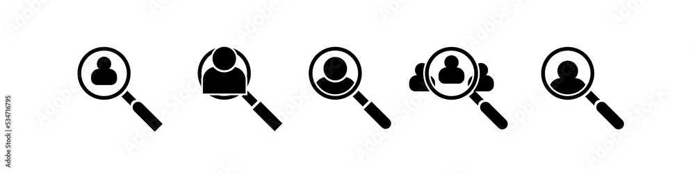 Hiring icon set. Search job vacancy icon. Human resource icon in black style concept. Hiring icon set. Search job vacancy icon. Human resource icon in black style concept.