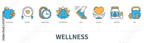 Wellness concept with icons in minimal flat line style