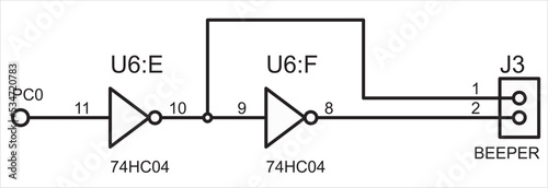 Vector electrical circuit with connector, logic element (inverter). Electrical schematic diagram. Electrical diagram for laboratory work on electronics or radio engineering.