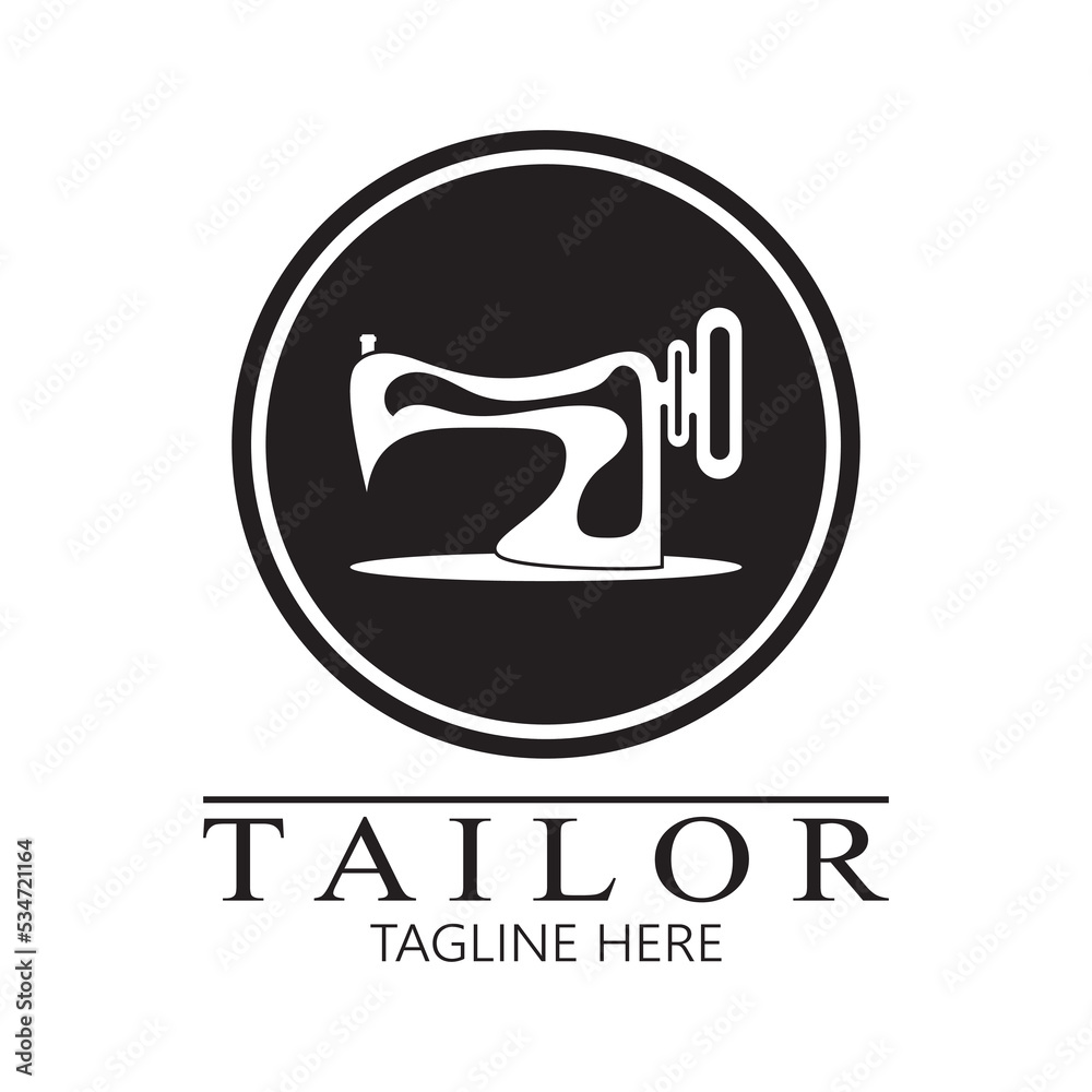 tailor logo icon illustration template combination of buttons for clothes, thread and sewing machine, for clothing product design, convection companies, fashion in vector form