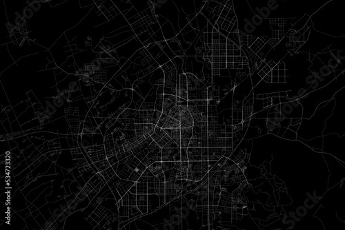 Stylized map of the streets of Changchun (China) made with white lines on black background. Top view. 3d render, illustration