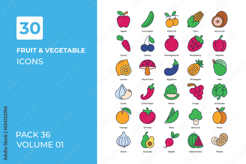 Vegetables icons collection.