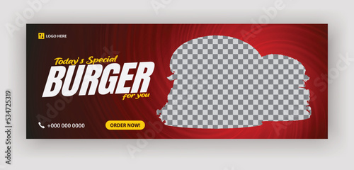 Special delicious burger discount offer ad or web banner design template photo