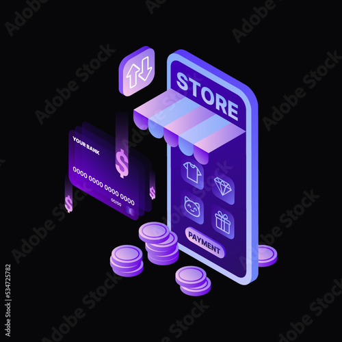 Payment Service for E-Commerce Illustration. Online Shopping. Sales. Black Template. Vector illustration