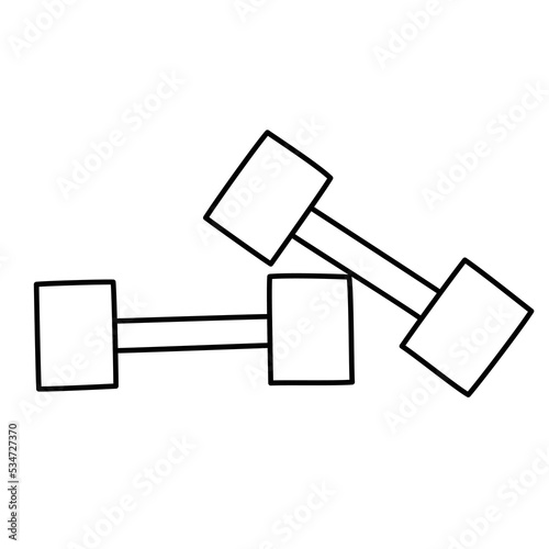 Pair of women dumbbells for sport, free weights icon for training in gym and at home, dumbbell doodle, vector illustration of workout equipment, isolated outline clipart on white background