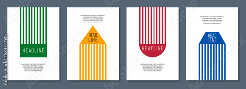 brochure cover vector template, education notepad or science catalog design, four colors posters set