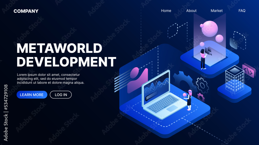 Explore Development. Metaverse. Landing Page Template. Vector illustration Explore Development. Metaverse. Landing Page Template. Vector illustration