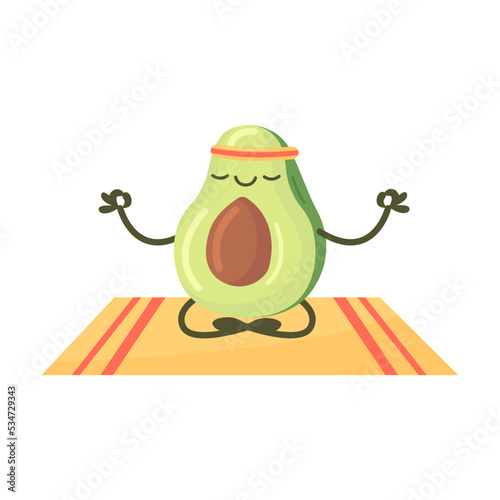 Happy avocado exercising flat for web design. Cartoon avocado fruit character in gym isolated vector illustration. Fitness workout and sport activity concept