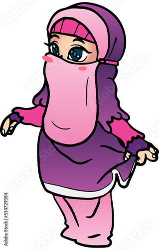 Hijab Niqab jilbab Cute Muslim Girl Character Standing