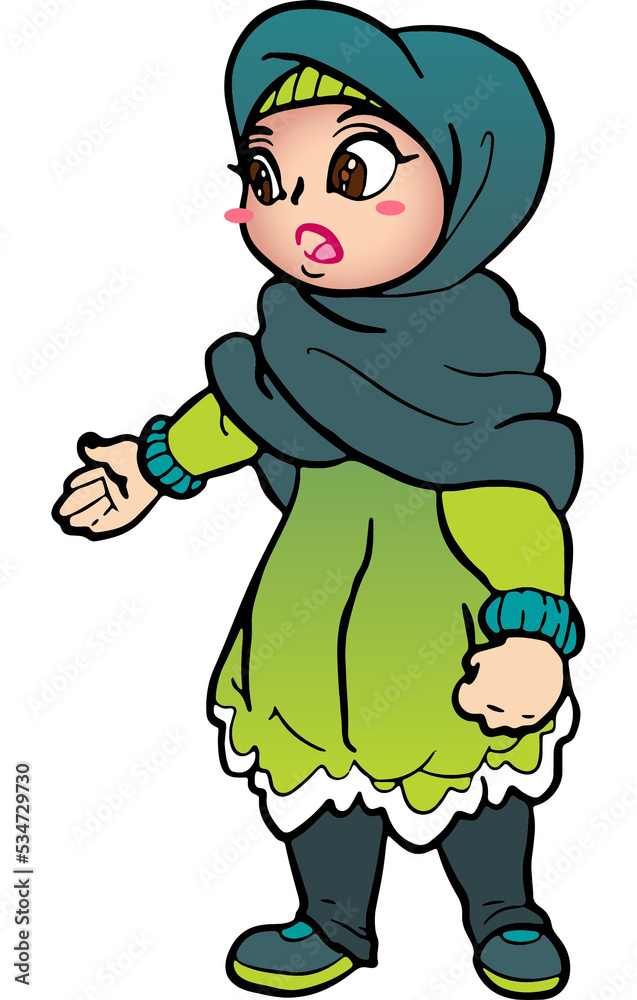 Obraz premium Hijab Niqab jilbab Cute Muslim Girl Character Talking