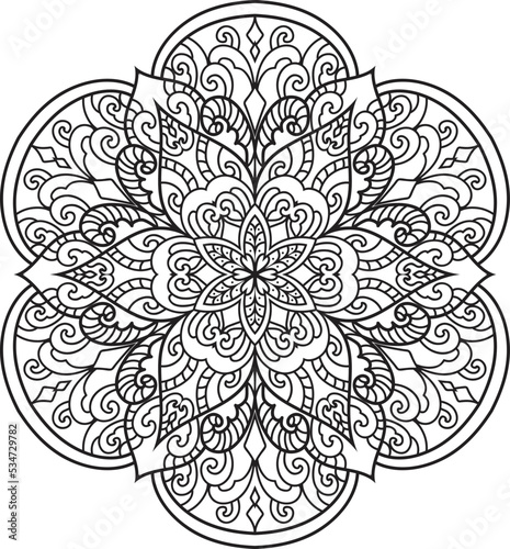 Adult coloring page Mandala.Hand drawn illustration.Oriental mystical pattern.Yoga mandala.Hand drawn illustration
