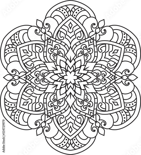 Mandala isolated on the white background.Decorative monochrome ethnic mandala pattern.Anti-stress coloring book page for adults.
