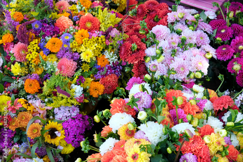 Colorful bouquets at farmers market