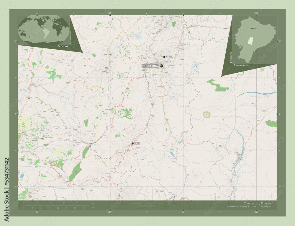 Fototapeta premium Chimborazo, Ecuador. OSM. Labelled points of cities