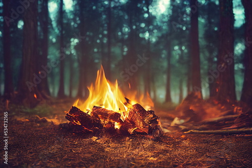 Burning fire in the forest Fototapet